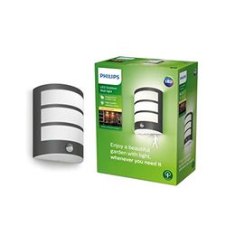 PHILIPS Applique murale d'extérieur LED Python 6W avec détecteur de mouvement [Blanc chaud - Gris anthracite] Résistante à l'eau IP44, pour éclairage de jardin, patio et terrasse
