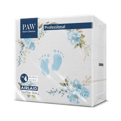PAW - Serviette de Table Papier - Airlaid (40 x 40 cm) I 50 Pièces I Parfait pour la Communion, la Confirmation, le Baptême I Serviettes en Tissu de Décoration de Table I Pieds de Bébé Bleu Clair