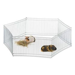 Relaxdays Parque animais de estimação pequenos, coelhos, porquinhos e roedores com 6 peças, aço, prateado, 27 cm