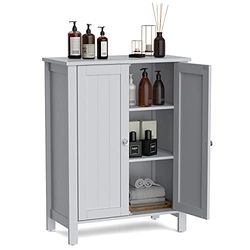 COSTWAY Armadietto da bagno, credenza con doppia anta e ripiano regolabile, in legno, armadietto da cucina, 60 x 30 x 80,5 cm (grigio)