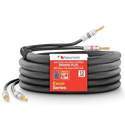Nakamichi Excel-serie 24K vergulde bananenstekker (15 voet) 99,9% zuurstofvrij koper (OFC) zwaar gevlochten luidsprekerkabel voor hifi-thuisbioscoopversterker - Zwart (12AWG / 15ft / 4,5 m)