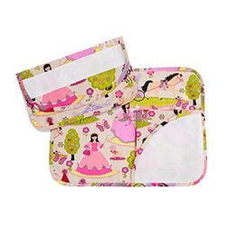 FILET - Set Petit Déjeuner Maternelle en Coton avec Inserts en Toile Aida à Broder, Composé de Napperon Américain, Serviette et Enveloppe Porte Serviette, Made in Italy, Fantaisie Princesses Fond Rose