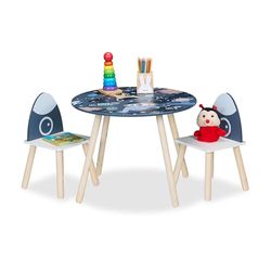 Relaxdays Ensemble de 3 sièges pour Enfant, Motif Space Dino, Table pour Enfant avec 2 chaises, pour Filles et garçons, Coin Salon, Chambre d'enfant, Multicolore