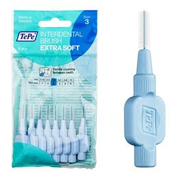 TePe Brossettes interdentaires Extra Soft - Nettoyage en douceur des espaces interdentaires - 1 x 8 brossettes - Diamètre 0,6mm - Bleu