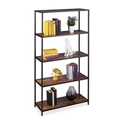 Relaxdays Boekenkast Vintage 5 planken, industrieel kantoor, woonkamer, staand rek in HBT 150x77x33 cm, houtlook/zwart, 1 stuk