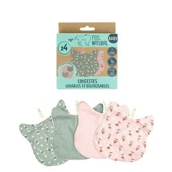 Set van 4 wasbare babydoekjes Olaf/Gustave – ideaal voor hygiëne, toilet, babywissel – ultrazacht sponsmateriaal, reinigt zacht – herbruikbaar babydoekje, 100% katoen Feel Natural