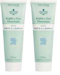 Ciel d'Azur Labs - Pâte d'Argile Verte à l'Eau Thermale - Prête à l'Emploi, Idéale pour Cataplasme - Riche en Sels Minéraux et Oligo-Éléments - Certifié Naturel Cosmos Natural - Tube 250ml (Lot de 2)
