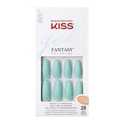 KISS Gel Fantasy Collection, Back It Up, Long Length Teal Sculpted Gel Nails, Includes 28 False Nails, Nail Glue, Nail File, and Manicure Stick