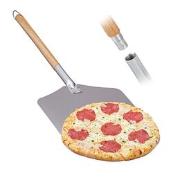 Relaxdays Pelle à Pizza, Aluminium, Manche en Bois, spatule Professionnelle pour Four, 30,5 x 30,5 cm Nature/argenté