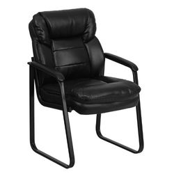 Flash Furniture Poltrona executiva de recepção, suporte lombar e base metálica fina, LeatherSoft preto, 1 unidade