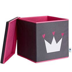 LOVE IT STORE IT - Boîte de Rangement en Tissu Résistant - Pliable avec Couvercle - Renfort Bois - Compatible Kallax - 33x33x33 cm - Gris Motif Couronne