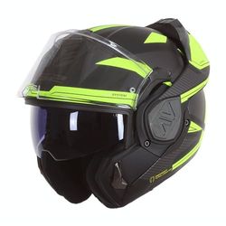 LS2, Advant Modular Flip Front Motorcycle Helmet. ECE 22.06 Certified. Complete With Pinlock and Luxury Camo Backpack Style Carry Bag. REVO MATT BLACK H-V YELLOW - Large