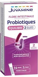 JUVAMINE - Probiotiques Equilibre - 2 Souches - Flore intestinale - 2 Milliards de Bactéries - Bactéries arrivant vivantes dans l'Intestin - 14 sticks