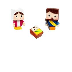 DRW Mistero Belen Bambini Quadrato 3 Pezzi Colore Resina Dipinto a Mano 4 cm