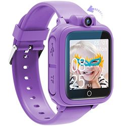 Awatty Smartwatch voor kinderen, speelgoed voor jongens, 3, 4, 5, 6, 7, 8, 9, 10, 11, 12 jaar, cadeau voor jongens en meisjes, cadeau voor jongens en meisjes, paars, lila, 40 * 245 * 14,5mm