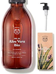 Bionoble Aloe Vera Gel Puro Bio 200ml - Realizzato con Polpa di Aloe Vera Fresca Pura al 100% e con Lavanda Bio - Senza Xantano - Viso, Contorno Occhi, Corpo, Capelli - Bottiglia di Vetro + Pompa