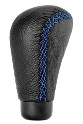 +PWR Car Parts Universal Gear Shift Knob Class Model Black Leatherette with Blue Stitching. No Trigger. Elegant and Sporty Design.