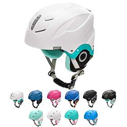 Casque de Ski Snowboard Sport Helmet Homme Femme avec Ceinture Ajustées d'hiver Fentes d'Aération Mentonnière Rembourrée Clip à Masque de Ski (S 53-55 cm, Blanc/Menthe)