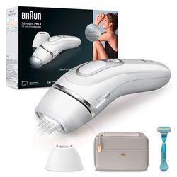 Braun IPL Silk-Expert Pro 3, At Home Device for Permanent Visible Hair Removal with Pouch, Precision Head and Venus Razor, Alternative for Laser Hair Removal, Gifts for Women, PL3121, White/Silver