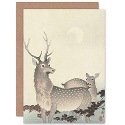 Artery8 Ohara Koson Two Deer Japanese Painting Fine Art Greeting Card Plus Envelope Blank Inside