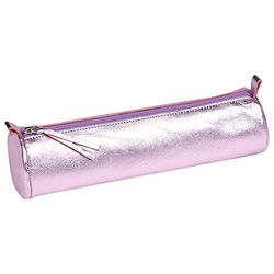 Clairefontaine 410121C Schooletui Miror, rond, van lamsleer, Ø5 x 22 cm, 1 stuk, roze