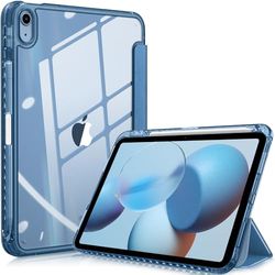 FINTIE Hybrid Case Compatible with iPad 10th Generation 2022 10.9 Inch, Crystal Clear Back Cover & Frame with Pencil Holder, Auto Wake/Sleep, Ocean Blue