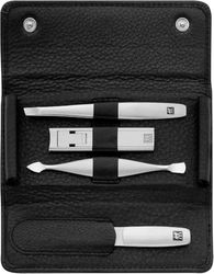 ZWILLING Conjunto de manicure, kit de pedicure de pele de vaca de 4 peças com cortauunhas, premium, preto
