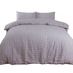 Highams Seersucker Conjunto capa de edredão e fronha para cama, cor-de-rosa