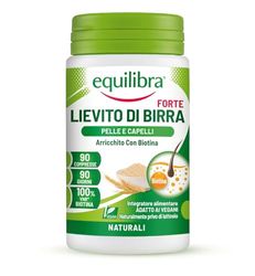 Equilibra Integratori Alimentari, Lievito di Birra Forte, Integratore Capelli e Pelle con Lievito di Birra e Biotina, 100% VNR di Biotina, Senza Lattosio, Vegano, 90 compresse