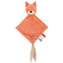Nattou Mini Doudou de raposa escura com acessório para chupeta, 21 x 39, Fanny e Oscar, laranja