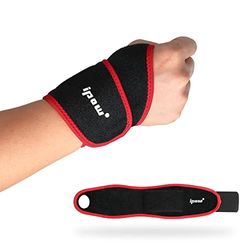 ipow Set van 2 polsbandages, polssteun, instelbare ademende polssteun voor sport, fitness en bodybuilding (rood + zwart)