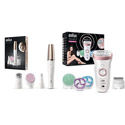 Braun Silk-épil 9 SkinSpa Depiladora Mujer con Tecnologí 9-990, Blanco/Rosa & Braun FaceSpa Pro Depiladora Facial Mujer Todo en 1 con Cepillo de Limpieza SE 912, Blanco/Bronce