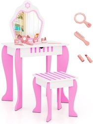 FANTASK Coiffeuse pour Enfant avec Tabouret, Miroir Amovible et tiroir, Coiffeuse de Princesse avec Accessoires