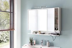 Schildmeyer Flag 149550 - Armadietto a specchio, materiale a base di legno, bianco, 93,5 x 16 x 71,4 cm, con scaffalatura