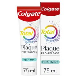 Colgate Total Plaque Pro-Release Fresh Mint Toothpaste 75ml, dental plaque remover toothpaste, neutralises the harmful effect of bacterial plaque, dissolves and lifts away gum-harming plaque