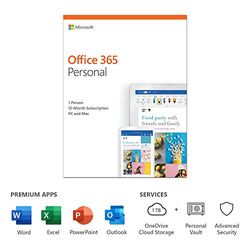 Microsoft Office 365 Personal | 1 user | 1 year | PC/Mac | box|Personal - 1 user|1|1 Year|PC|Disc