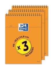 Oxford Lot de 3 Bloc‐notes Orange A6 Petits Carreaux 5mm 80 Feuilles Reliure Intégrale Couverture Carte Enduite Orange