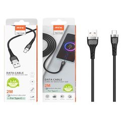 Cable USB - Cable de Datos USB 2.0 a Type-C de 2m, 3.4A, Trenzado en Nylon, Color Negro, Ideal para transferencias rápidas y duraderas.