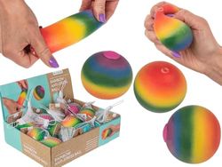 Out of the blue Squeeze - Palla antistress, motivo arcobaleno, circa 6 cm, in rete con carta di intestazione, 12 pezzi in display