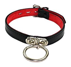 Slap Leather 17 mm Large Neck Collar with Ring in Black Leather with Suede Lining