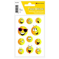 TopStick 1341 Adesivi con motivi di facce buffe (55 sticker, carta, opache) autoadesive, etichette decorative per regali, compleanni, album fotografici, premi, scrapbooking, decorazioni, giallo