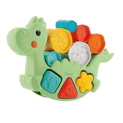 Chicco Dino ECO+ Rocking 2 en 1, Juego para Apilar y Clasificar Formas, Dinosaurio con 6 Cilindros, 3 Formas y 3 Actividades, Plástico Reciclado, Juego Construcción, Juguetes Educativos de 1 a 4 Años