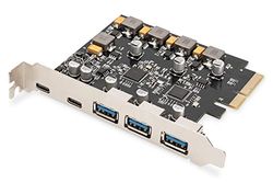 DIGITUS Scheda IO - PCIe - 2x USB-C, 3x USB A - Scheda di interfaccia USB 3.1 Gen 2 - fino a 10 Gbps - Plug & Play