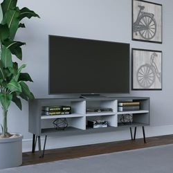 Hanah Home Stijlvolle tv-standaard met wandmontage, antraciet en wit, 120 cm x 25 cm x 46,6 cm, 100% melamine gecoat, 18 mm dik, meerdere planken voor moderne woonkamers
