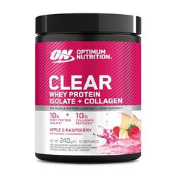 Optimum Nutrition Clear Whey + Collagen, Apple & Raspberry Flavour, 10 g Whey Isolate and 10 g Collagen Peptides per Serving, Clear Protein Drink for Joint*, 240 g, 10 Servings