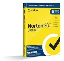 Norton 360 Deluxe 2024, Antivirus per 5 dispositivi, Licenza di 1 anno con rinnovo automatico, PC, Mac, tablet e smartphone