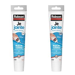 Rubson Je Jointe Mastic Blanc 50 ml, mastic étanche anti-moisissure en tube prêt à l'emploi & Je Jointe Mastic Transparent 50 ml, mastic étanche anti-moisissure en tube prêt à l'emploi