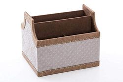 DRW Porte-Commandes de Bureau en Similicuir Beige et Marron 18 x 15 x 15 cm