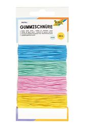 folia 13704 13704 gumowe sznurki, cienka, elastyczna taśma gumowa w 4 pastelowych kolorach po 5 m, ok. 1 mm grubości, do majsterkowania masek, bransoletek itp., wielokolorowa