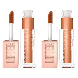 Maybelline Lifter Gloss Bronzed Lip Gloss, Lasting Hydration Formula With Hyaluronic Acid, Non Sticky, 019, Gold (Pack of 2)